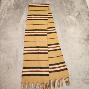 Vintage Frangi Scarf 100% Lambswool Made in Scotland Striped Camel Brown Fringe
